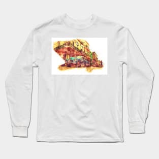 Cuba Havana, Watercolor Sketch Art Vintage Style Long Sleeve T-Shirt